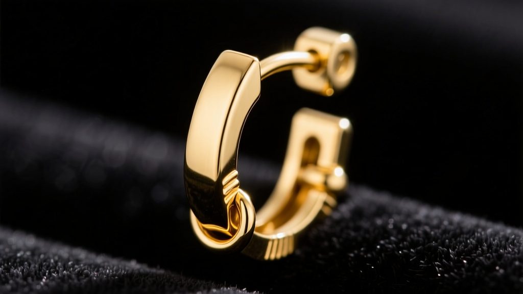 Macro shot of a 14k gold leverback earring finding, highlighting the hinged wire snapped securely into the catch on dark velvet