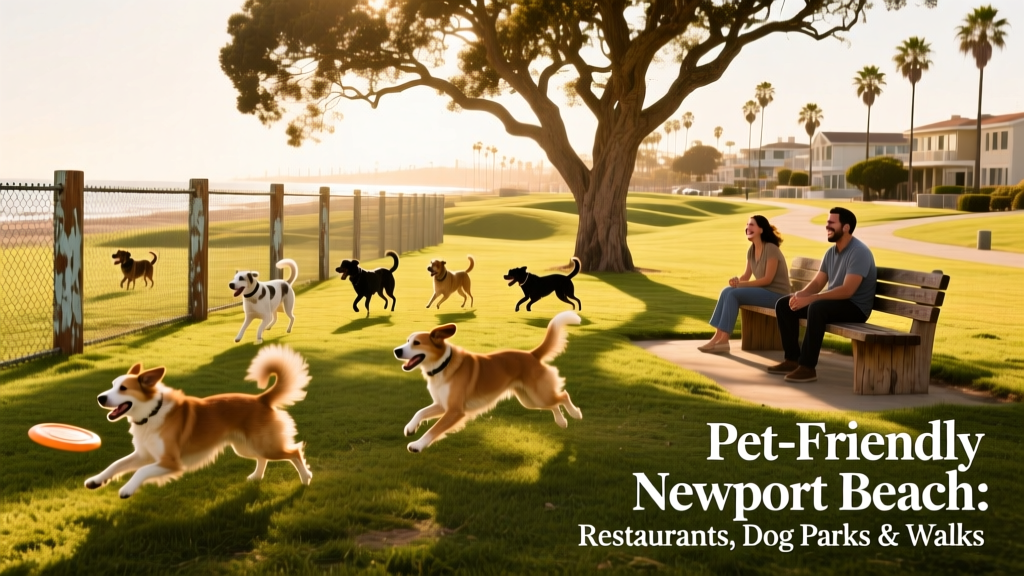 Dogs playing off-leash in a sunny, grassy dog park with visible fencing and shade trees