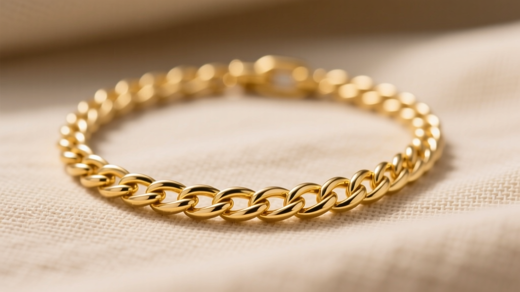 Close-up of a 14k yellow gold rope chain necklace resting on beige linen fabric, softly lit to highlight the twisted metal links