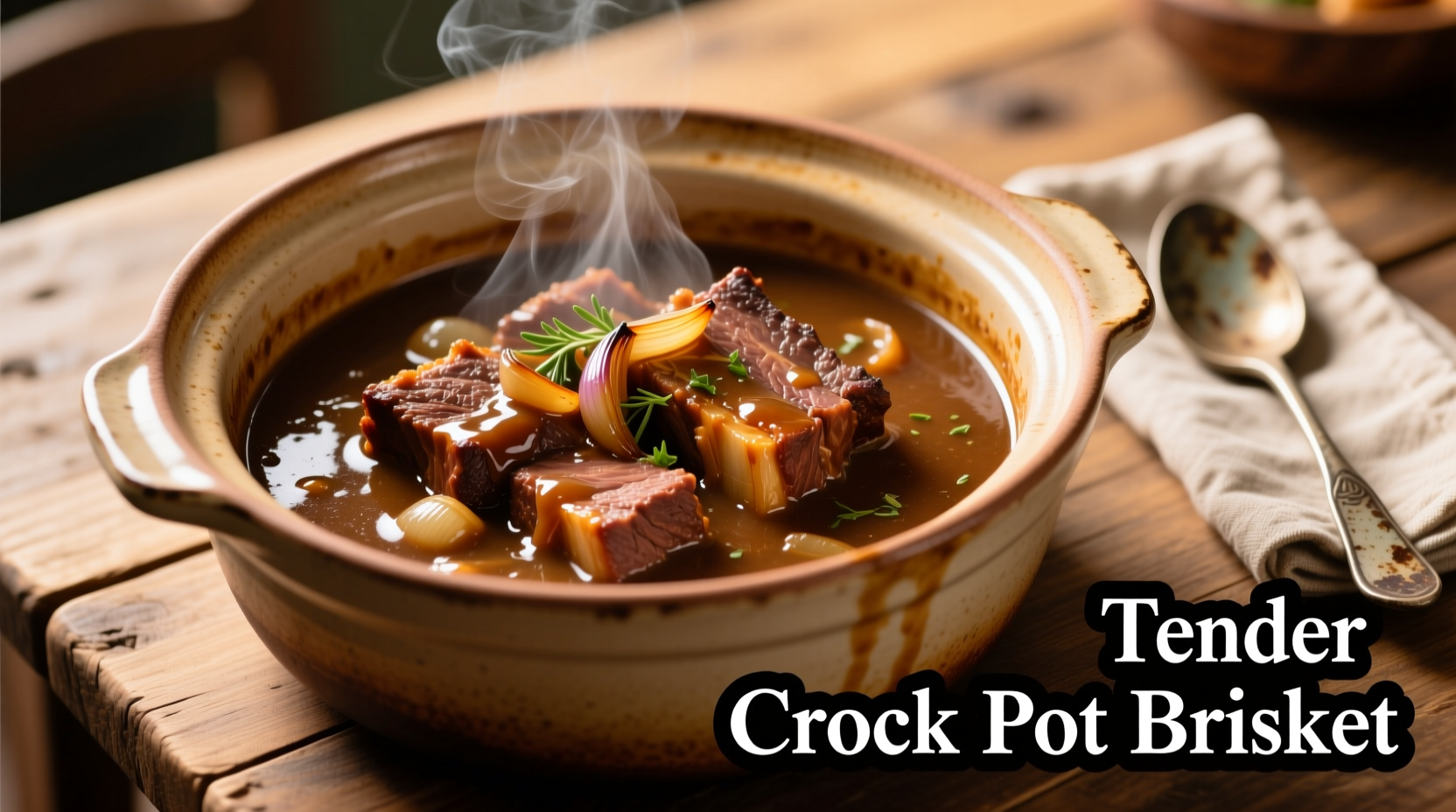 Tender crock pot brisket with rich gravy
