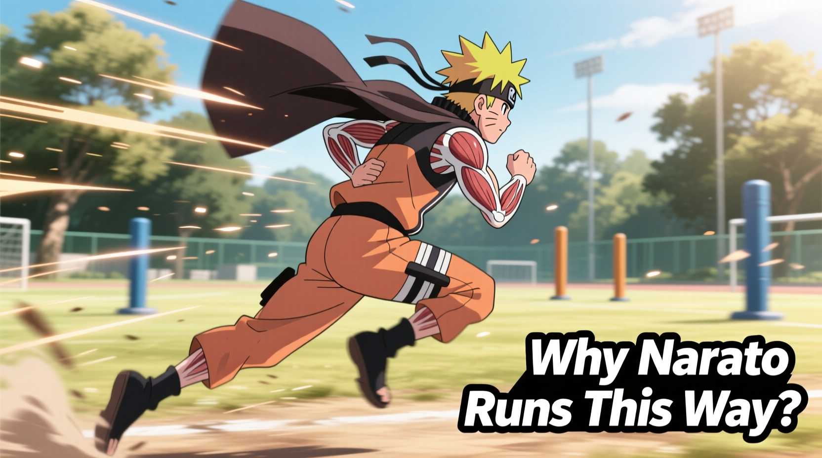 why does naruto run with arms back physics and animation reasons