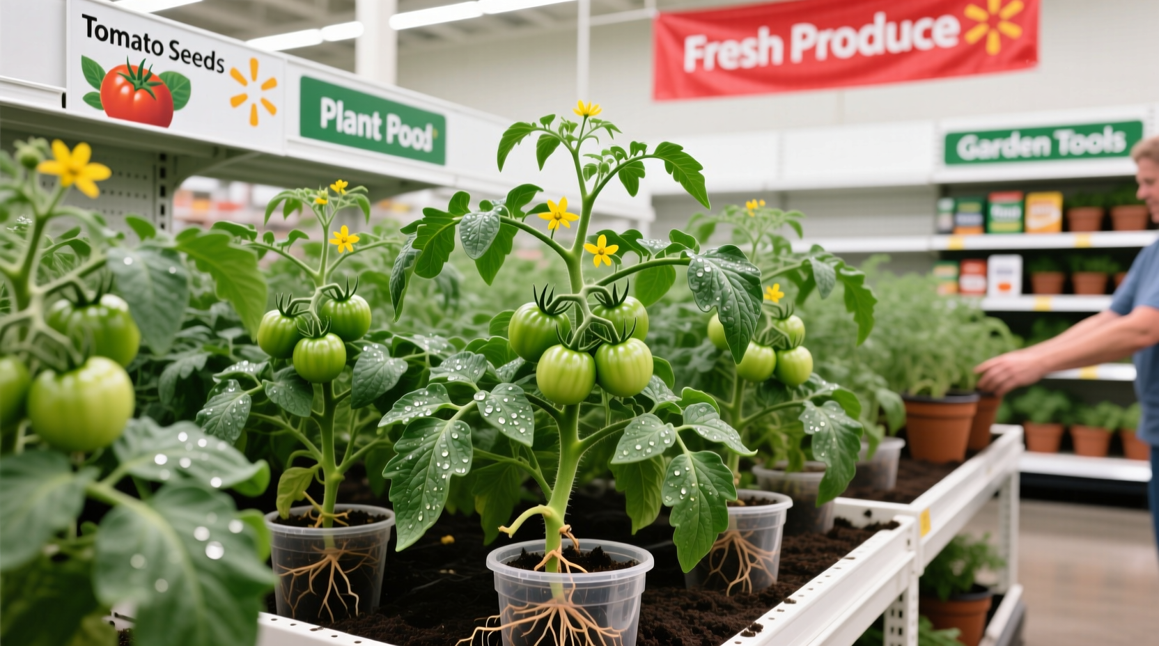Healthy tomato plants in Walmart garden section