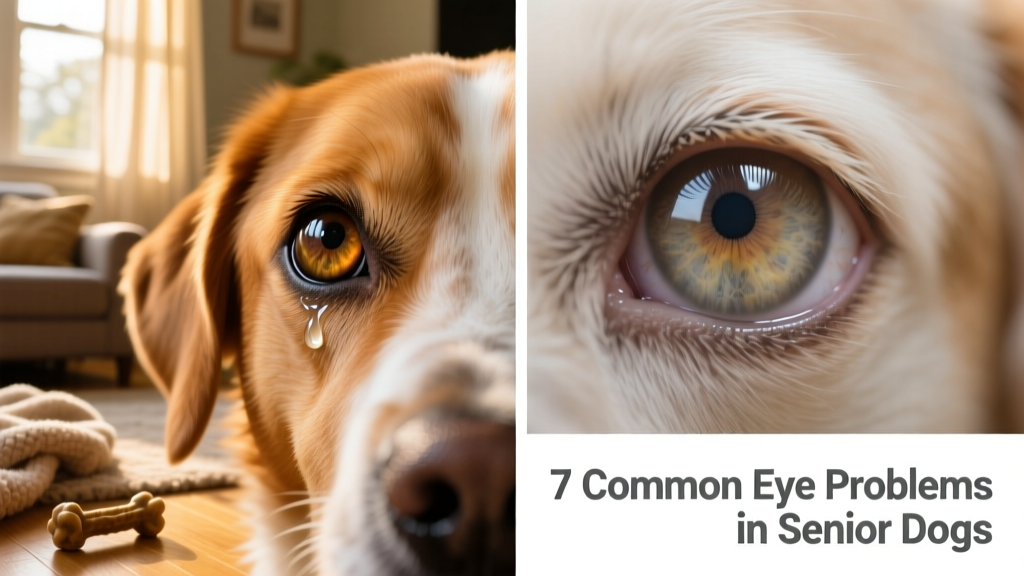 Side-by-side comparison showing healthy canine eye versus eye with advanced cataract