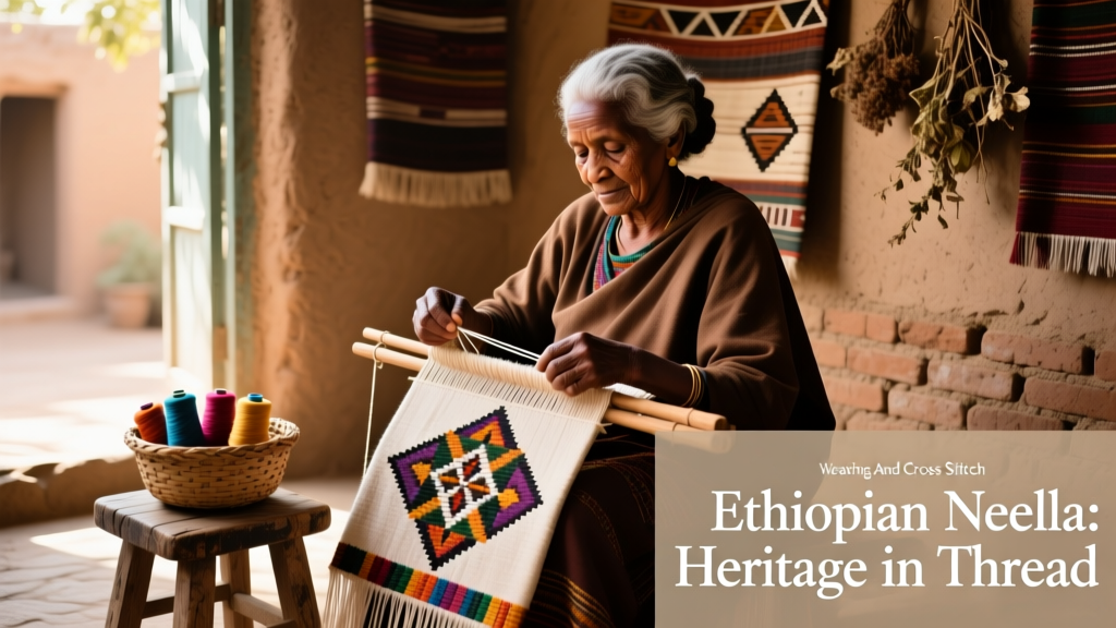 Ethiopian Netela Linen Weaving And Cross Stitch Embroidery Patterns