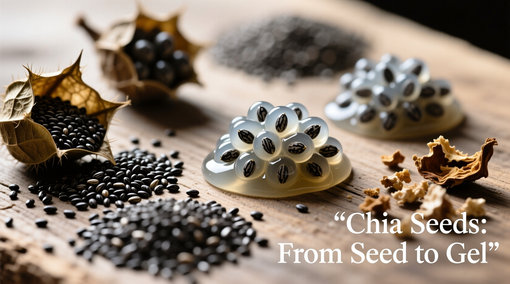 Chia seeds in various preparation stages