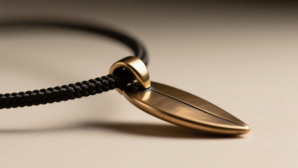 Side profile of hidden bail on bronze surf pendant showing 6mm clearance designed for thick vulcanized rubber necklace cords.