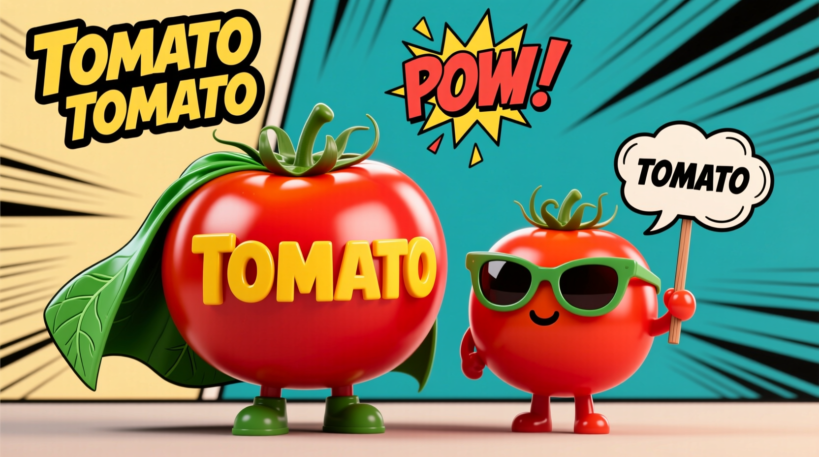 Tomato tomato meme example showing visual pun with red tomatoes and text
