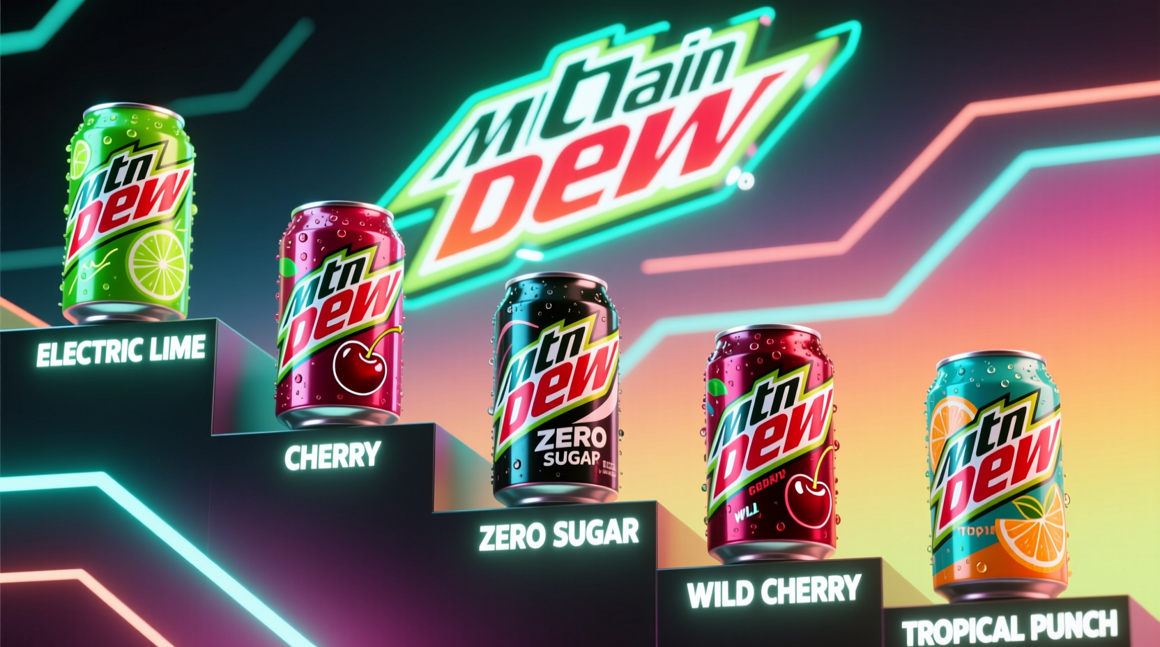 Mountain Dew flavor lineup display