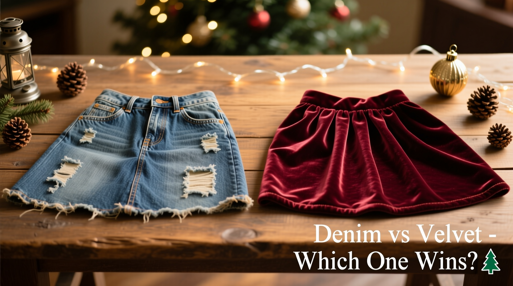 christmas tree skirt made from upcycled denim vs velvet which photographs better on instagram