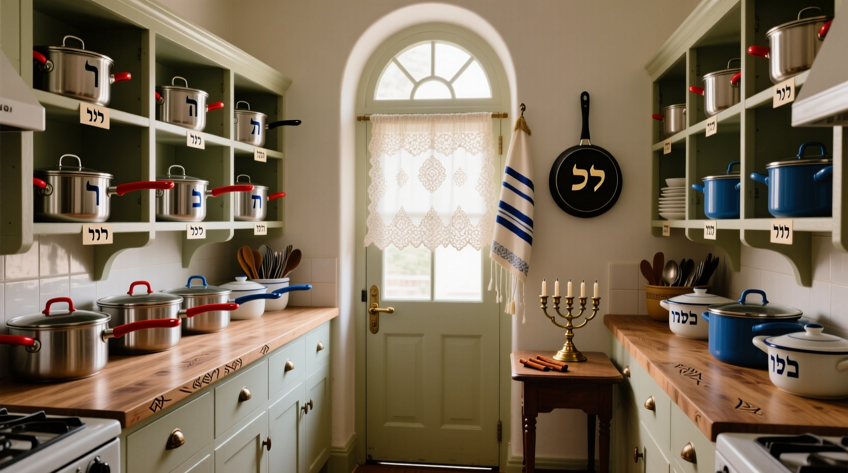Traditional kosher kitchen with separate cookware