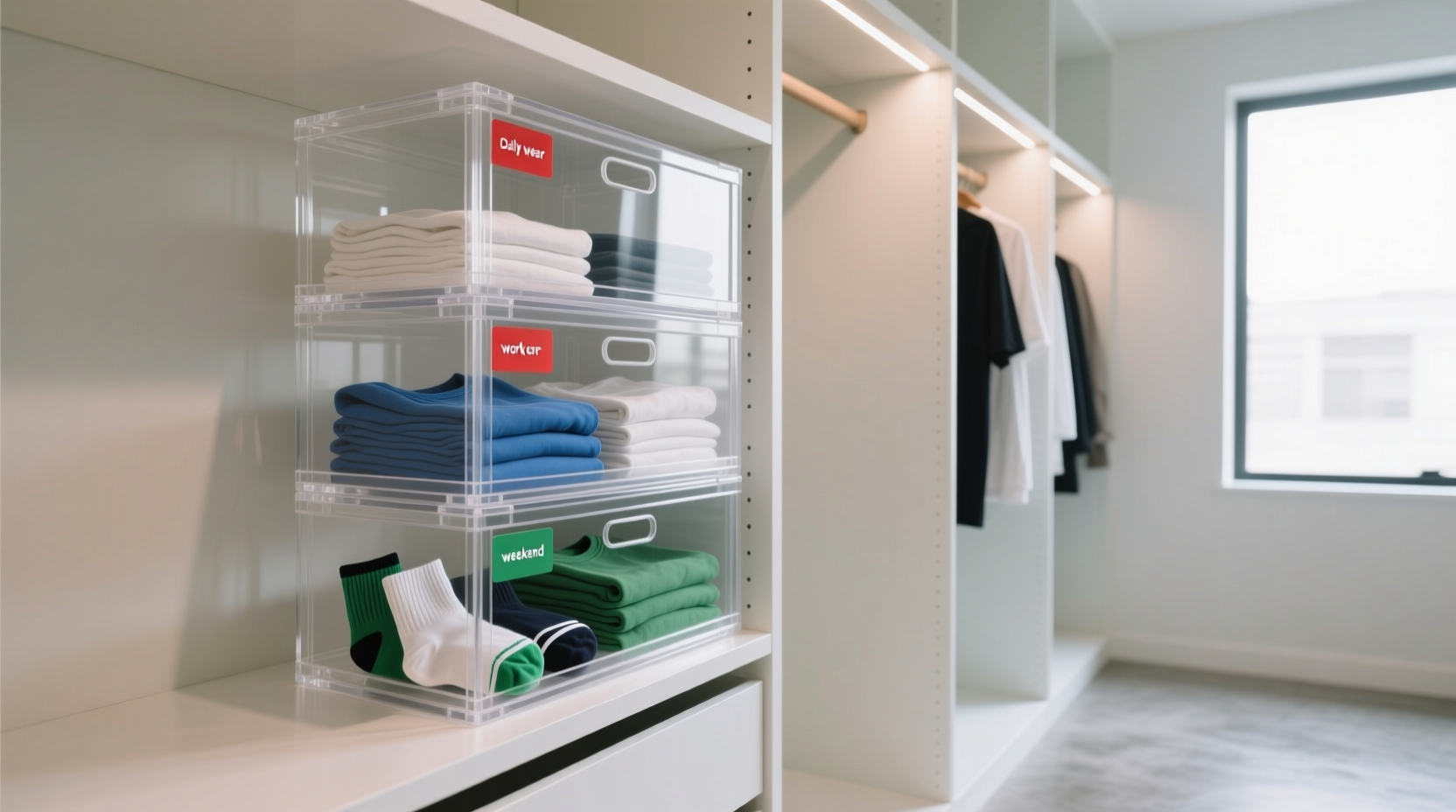 closet organization tips clear acrylic vs fabric cubes