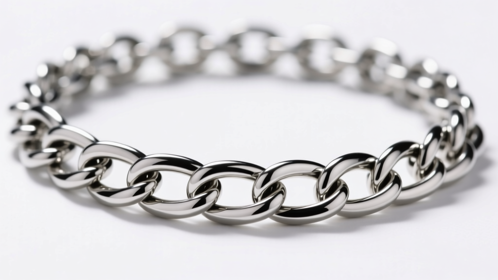 Macro shot of a 16-gauge surgical steel snake chain metal choker, showing smooth interlocking links that prevent hair snagging.
