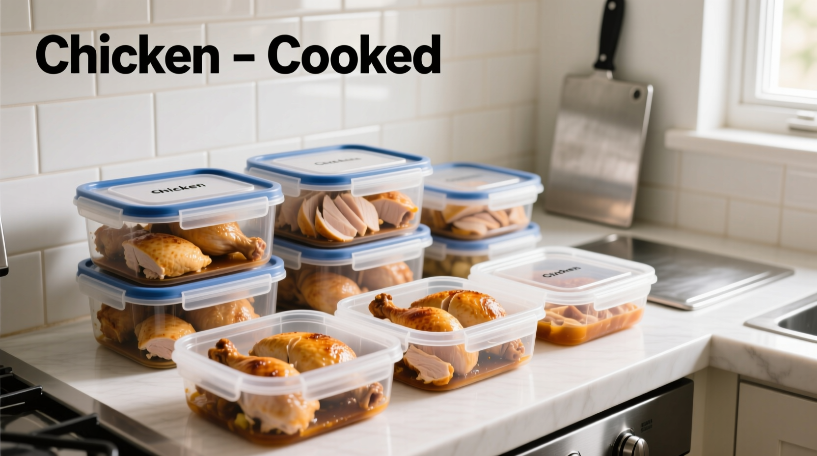 Properly stored cooked chicken in airtight containers