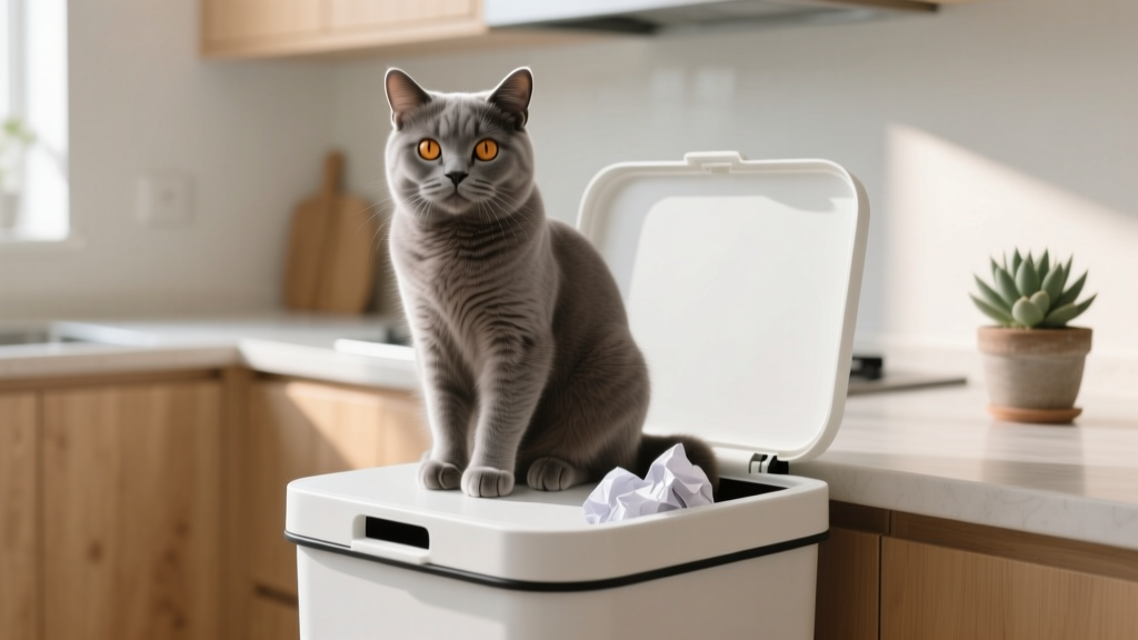 Why Cats Sit on the Kitchen Trash Can Lid