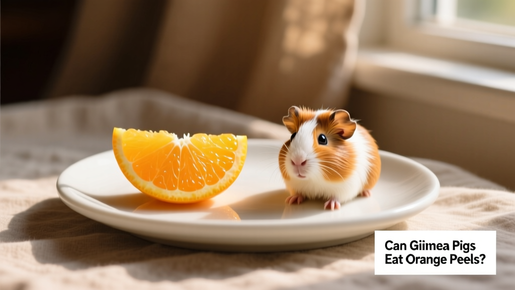 Side-by-side comparison: fresh organic orange peel (zest only) next to a guinea pig-sized portion on a clean ceramic dish