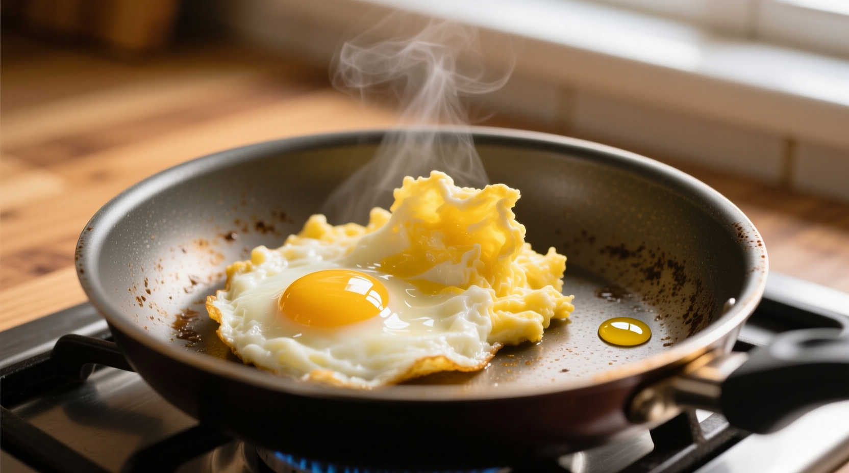 Perfectly fluffy scrambled eggs in a non-stick pan