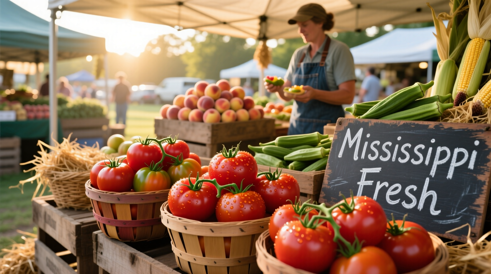 Fresh tomatoes at Mississippi farmers market