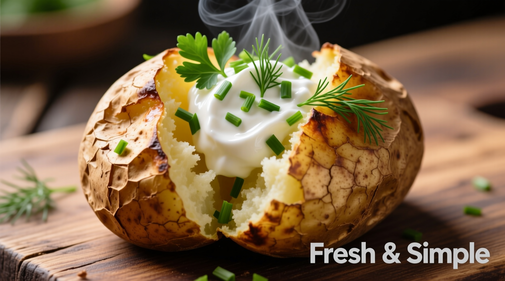 Baked potato with fresh herbs and Greek yogurt
