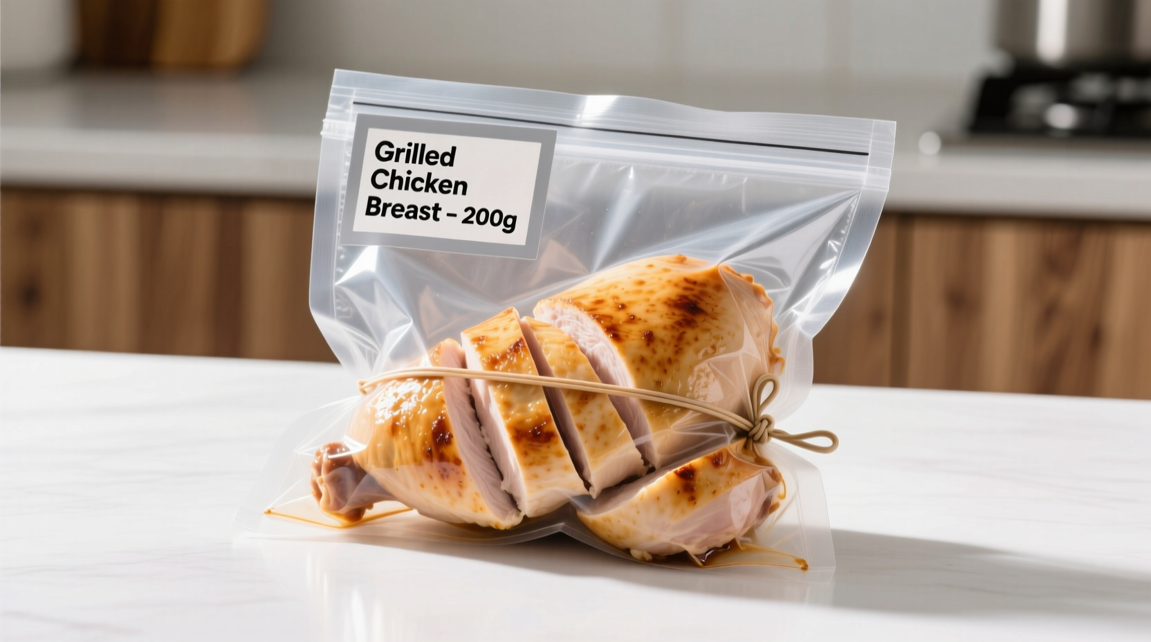 Properly packaged cooked chicken in freezer bags