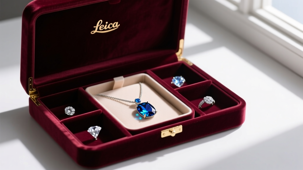 Velvet jewelry box with separate compartments, holding a mystic topaz necklace safely isolated from harder diamond jewelry pieces.