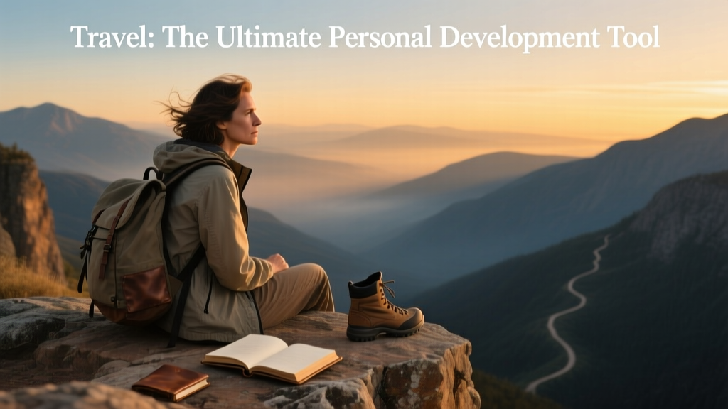 A solo traveler sitting on the edge of a cliff thinking during the sunset