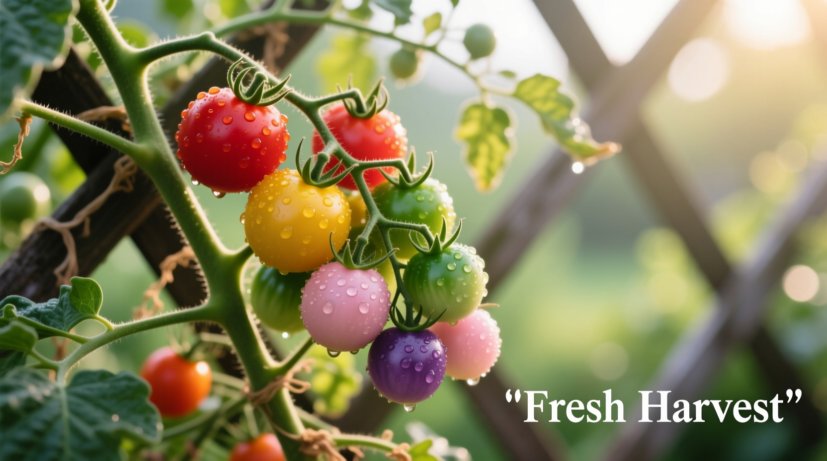 Colorful assortment of small tomato varieties on vine