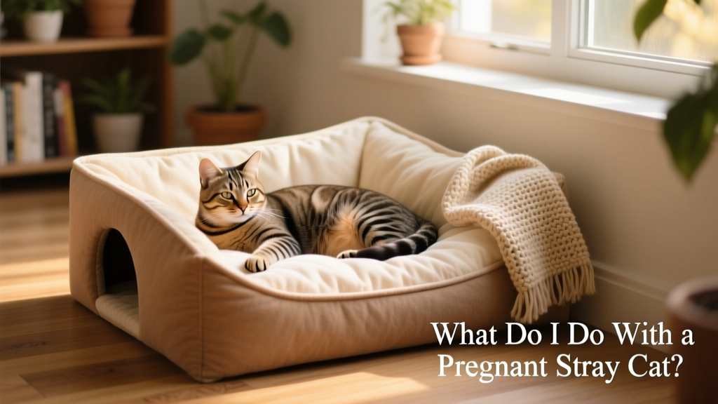 A clean, cozy indoor nesting box with soft bedding, set up for a pregnant cat