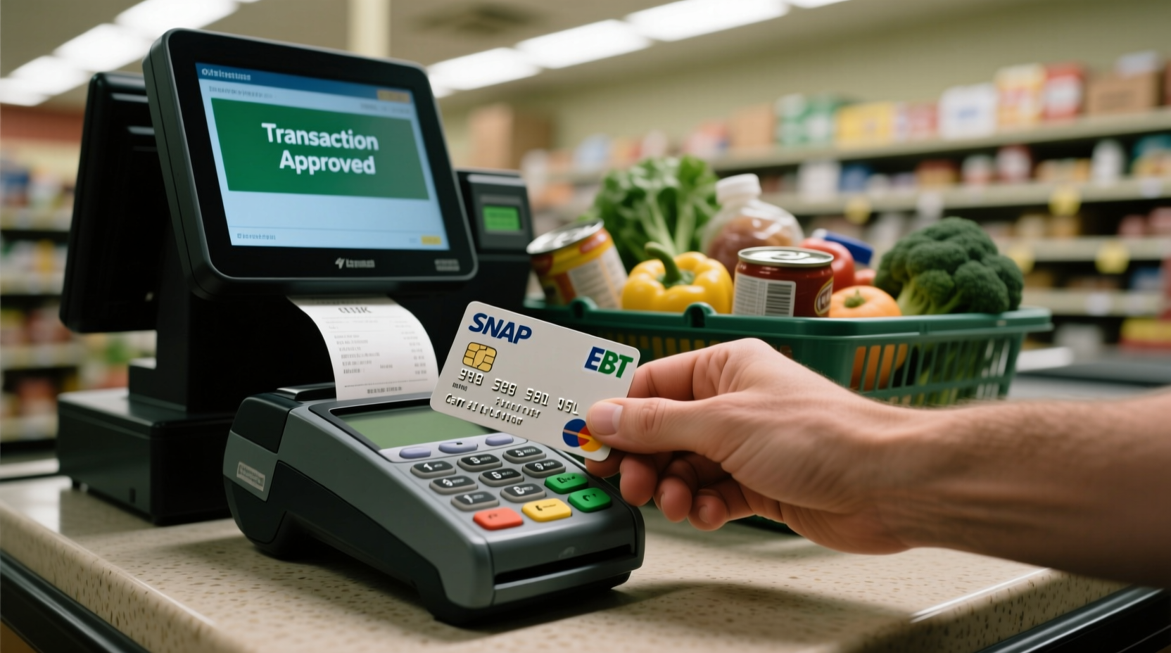 SNAP EBT card being used at grocery checkout