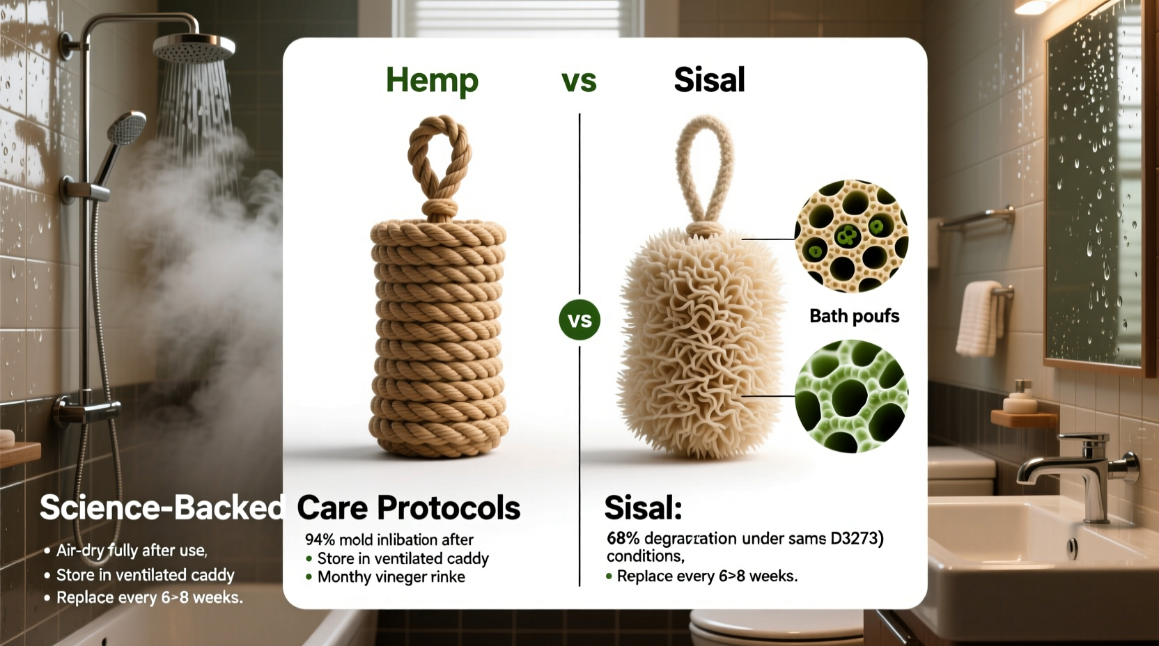 hemp rope scrubber vs sisal pouf mold resistance