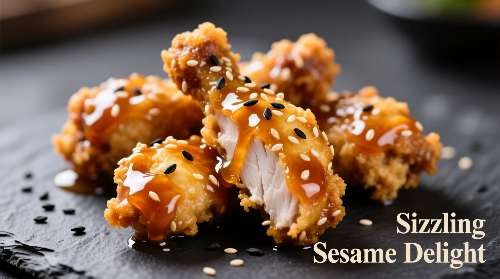 Crispy sesame chicken with glossy sauce