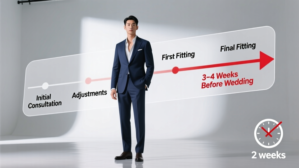 Wedding Suit Fitting Timeline: When to Book (2026)