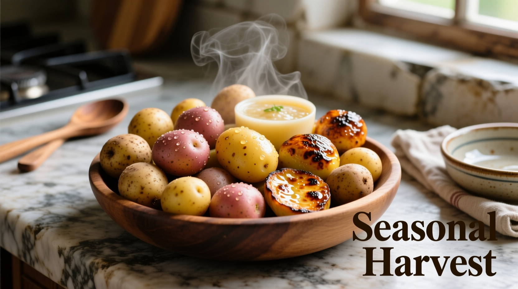Colorful assortment of little potatoes in various cooking stages
