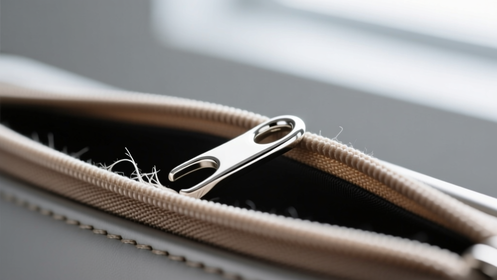 Macro shot of a platinum prong catching on looped microfiber lining inside a travel pouch, showing risks of un-sheared textiles