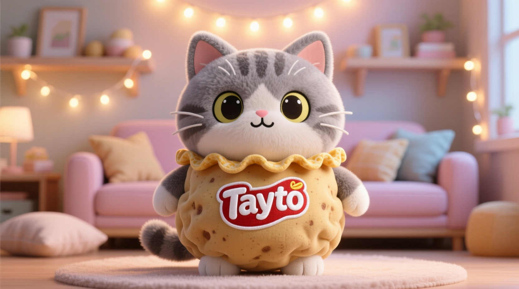 adorable grey cat tayto mochi potato plush toy