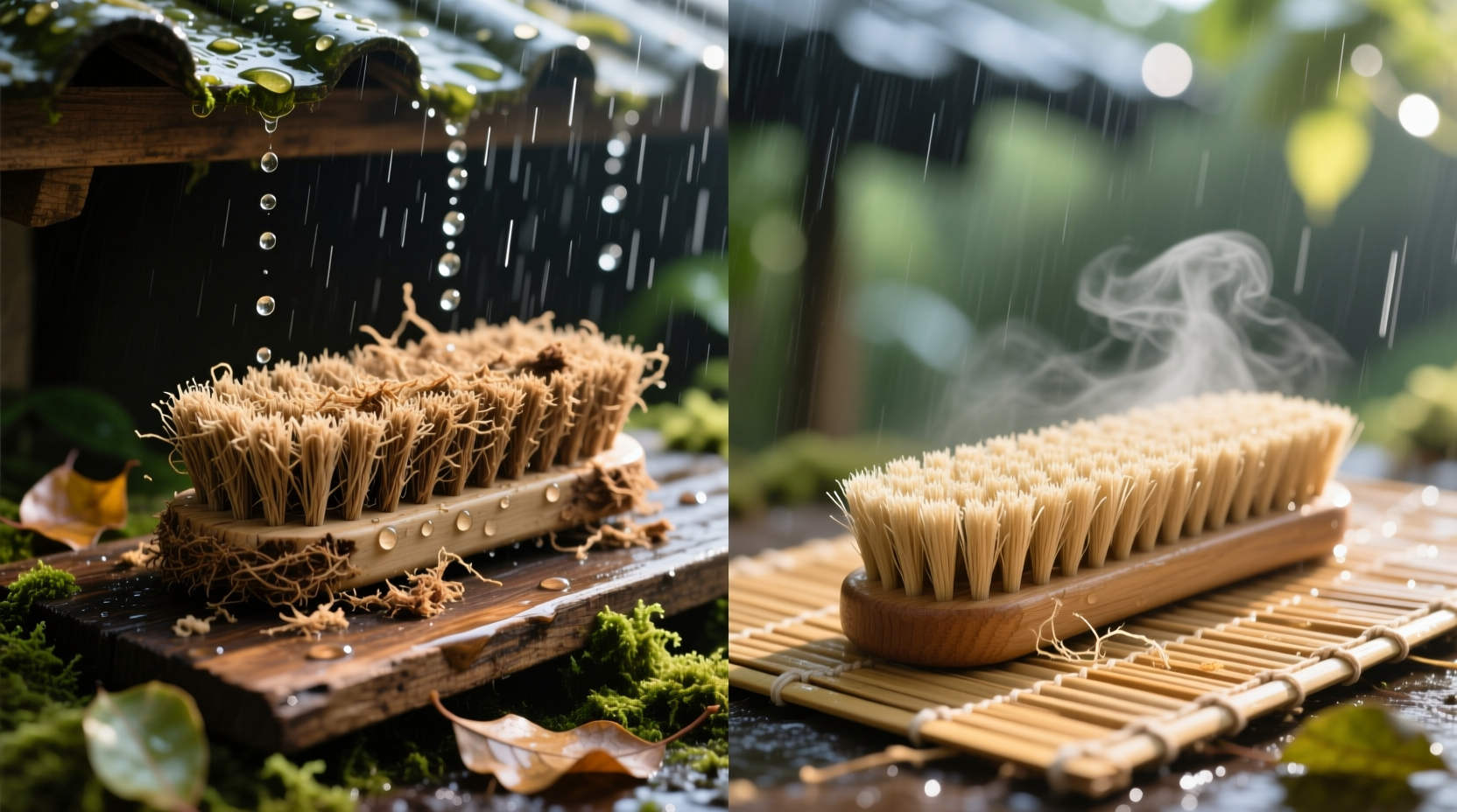 revive coconut coir brushes with rainwater