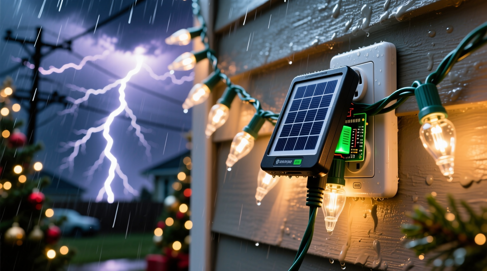 is it safe to leave solar christmas lights plugged in during thunderstorms