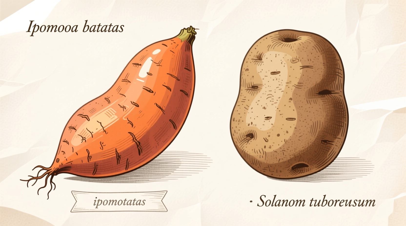 Sweet potato and regular potato side by side comparison