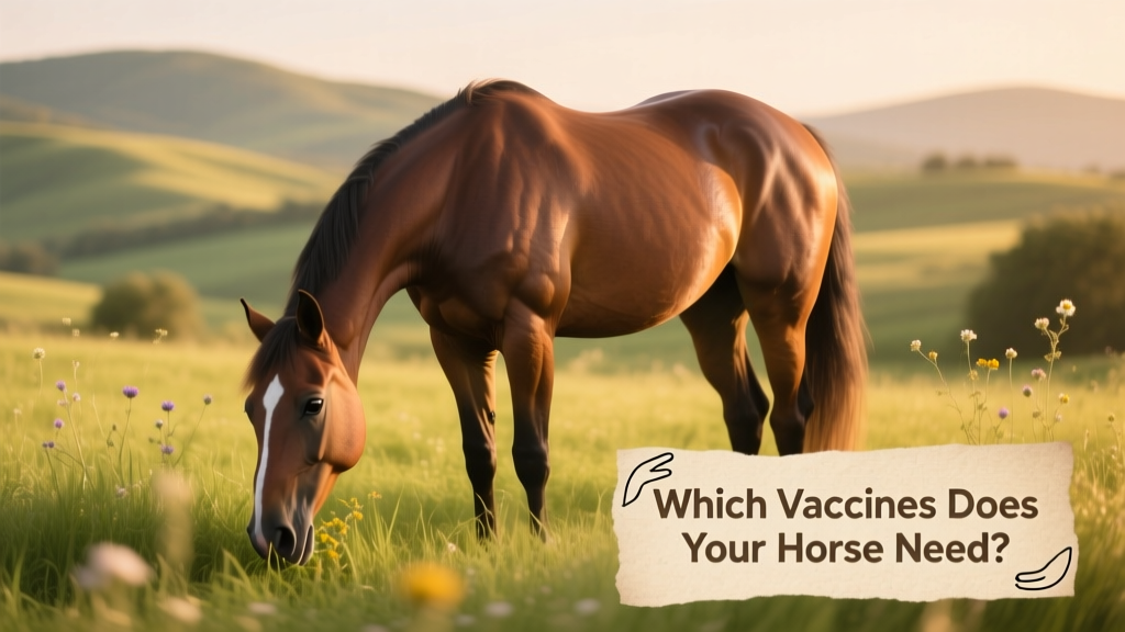 A healthy horse grazing peacefully in a sunlit pasture, symbolizing the benefits of proactive vaccination