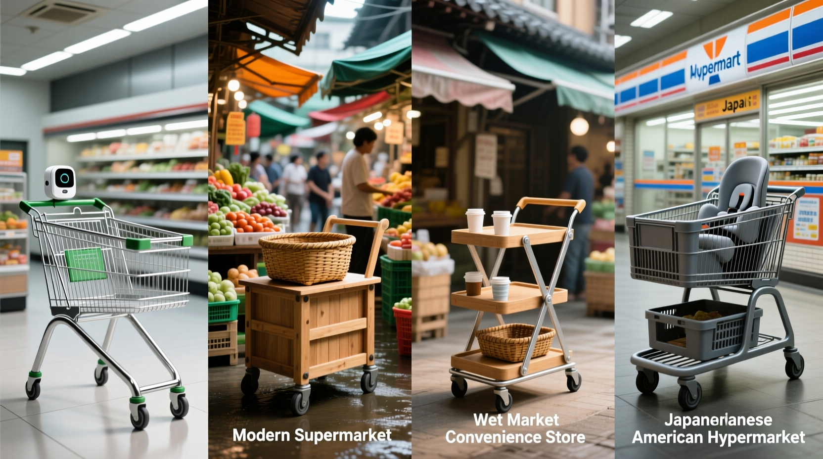 Comparison of grocery shopping carts at different store types