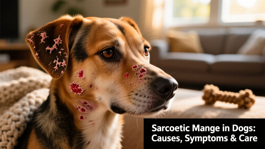 Close-up of a dog's irritated, flaky skin showing signs of sarcoptic mange