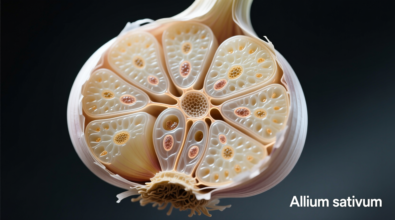 Fresh garlic cloves showing cellular structure under microscope