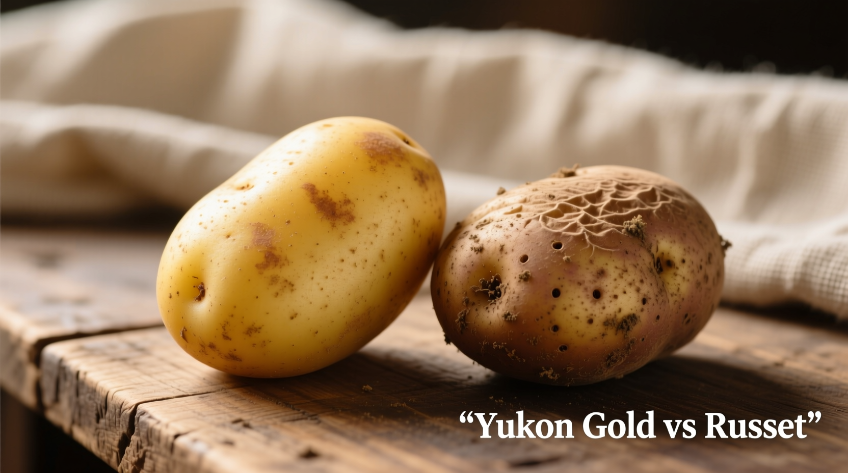 Yukon Gold and Russet potatoes side by side