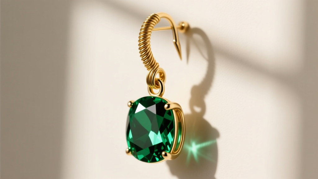 Macro shot of 18-gauge gold fishhook earring wire supporting heavy gemstone dangle, showing wire thickness and structural support.