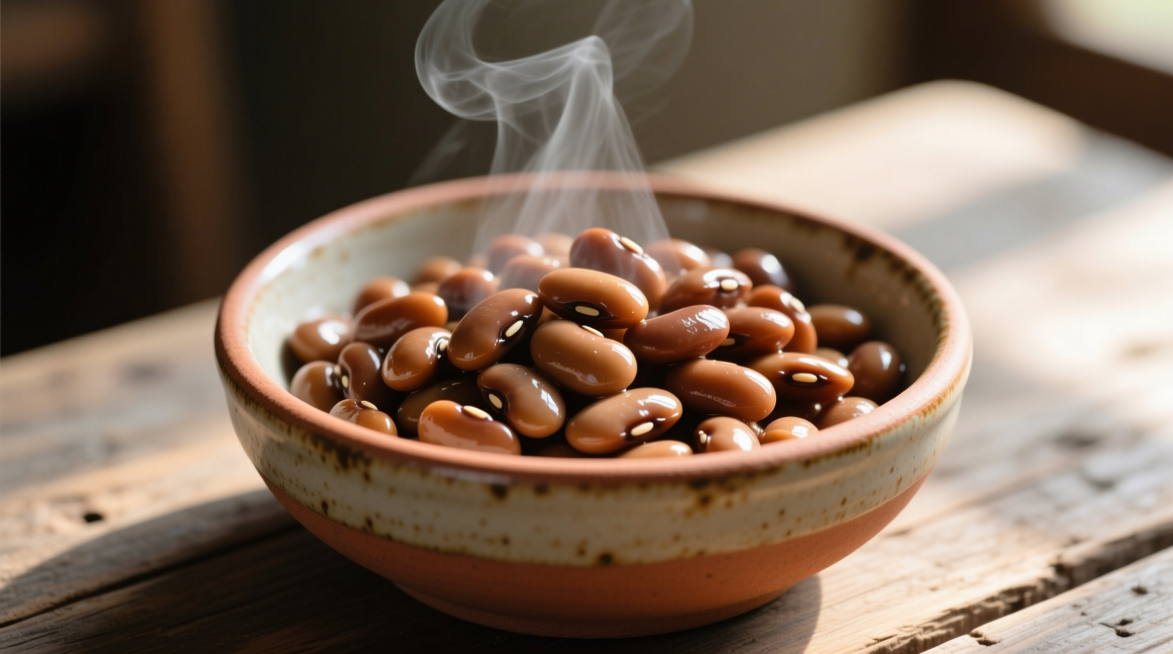 Perfectly cooked dried beans in a ceramic bowl