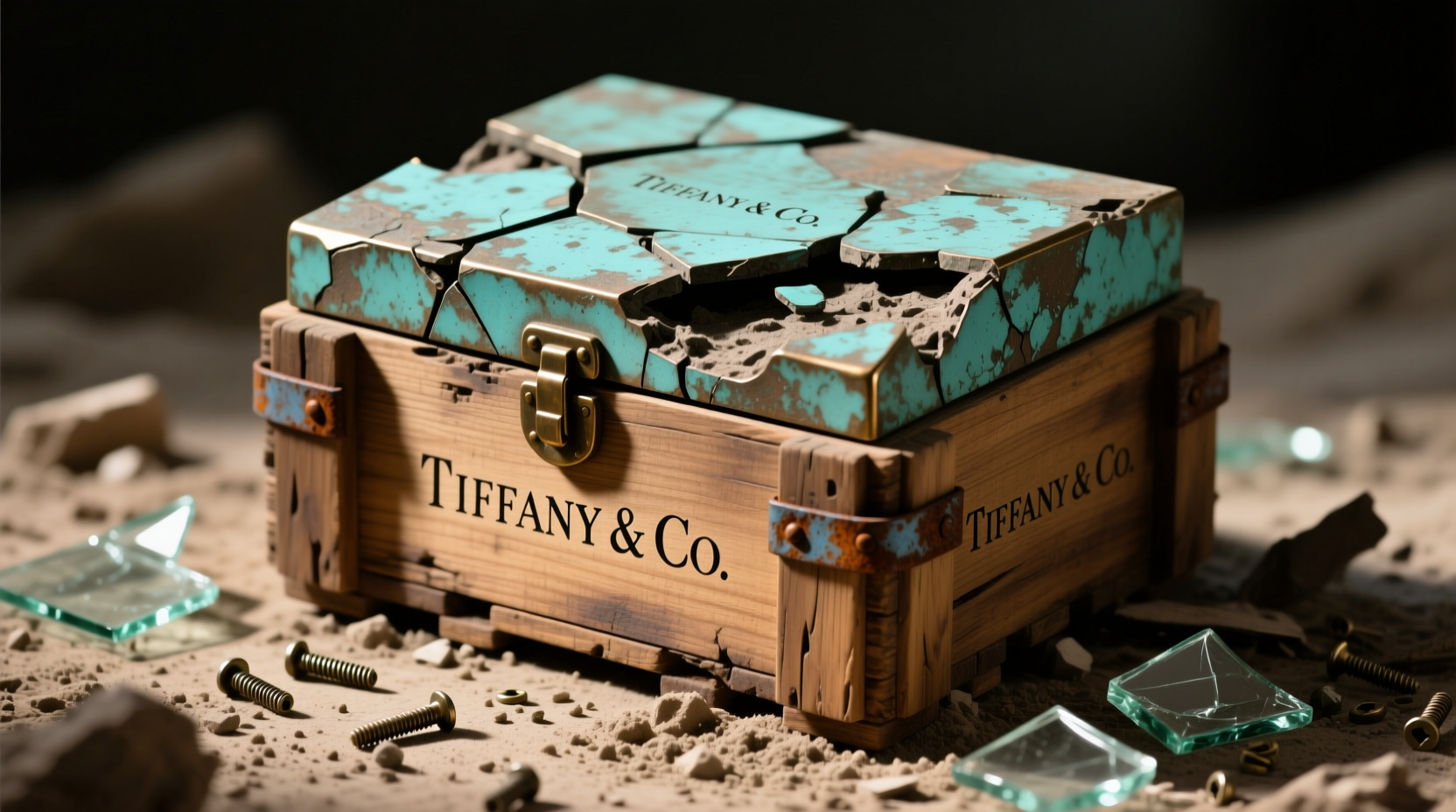 tiffany x arsham studio bronze eroded tiffany blue box with art handling crate