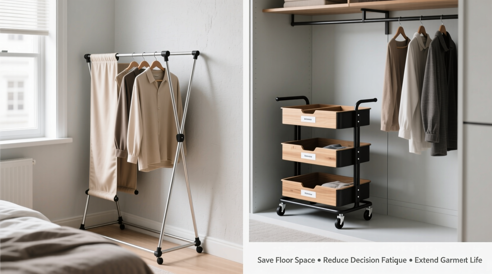 closet organization tips foldable rack vs rolling cart