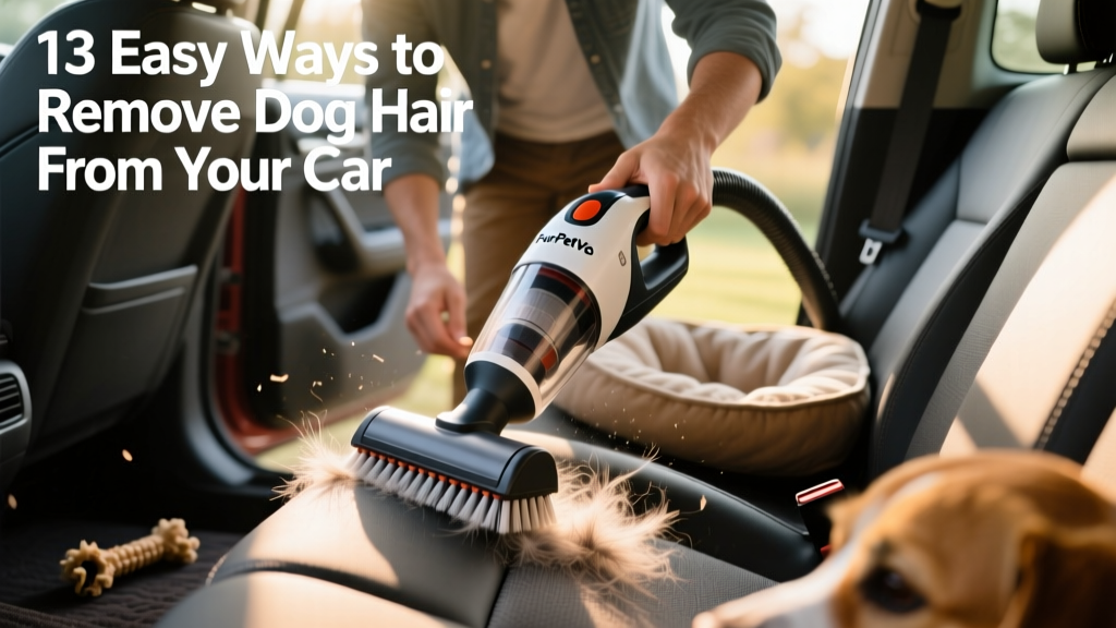 Person using a FurPetVo vacuum attachment on car seat seam