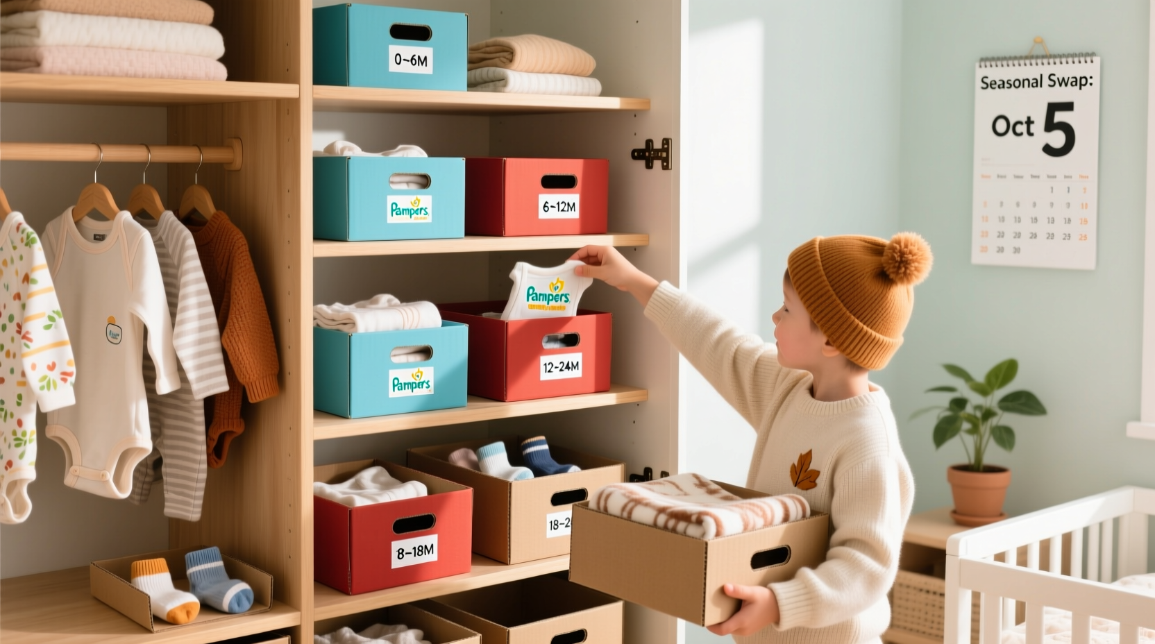 closet organization tips baby clothes by size season