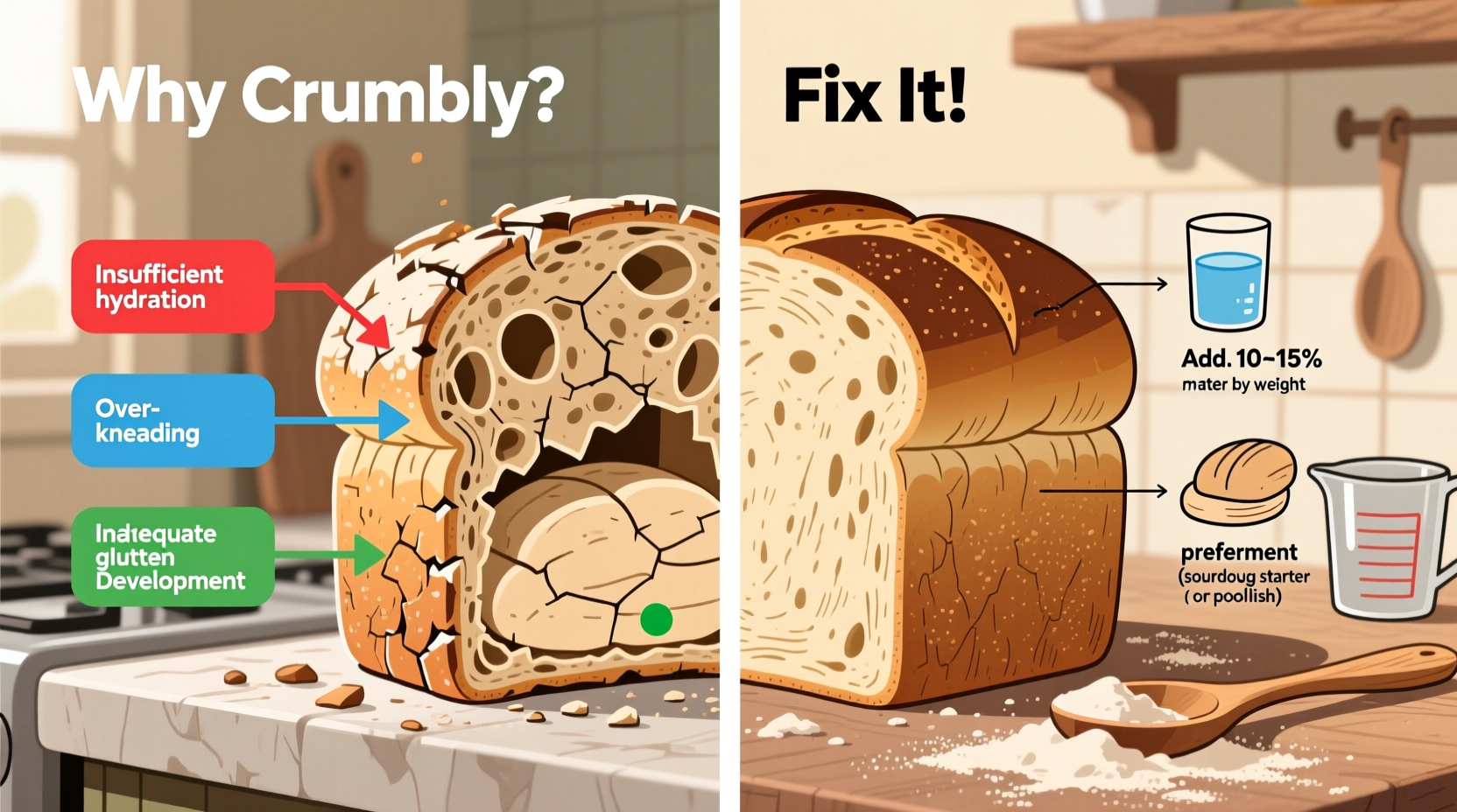 why is my homemade bread too crumbly and how to fix the texture