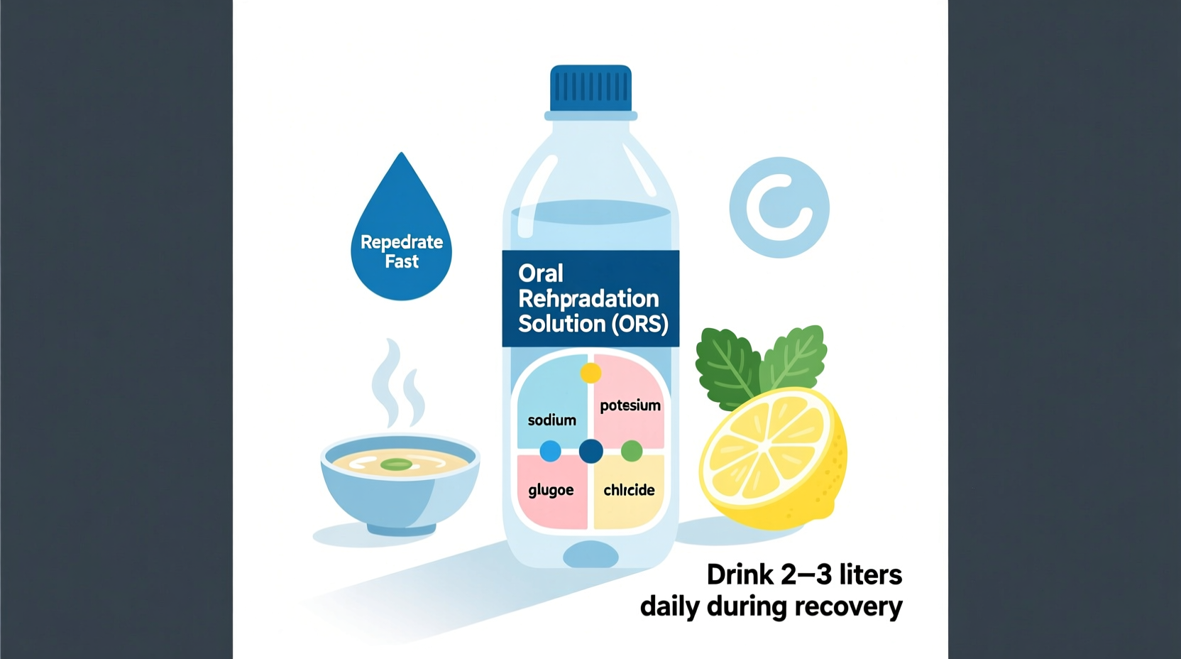 Rehydration fluids for food poisoning recovery